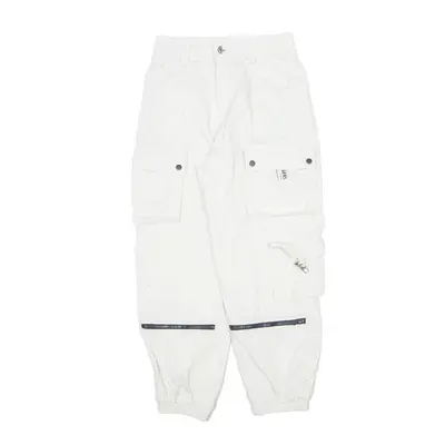 BERSHKA Cargo Trousers Cream Relaxed Tapered Womens W26 L26
