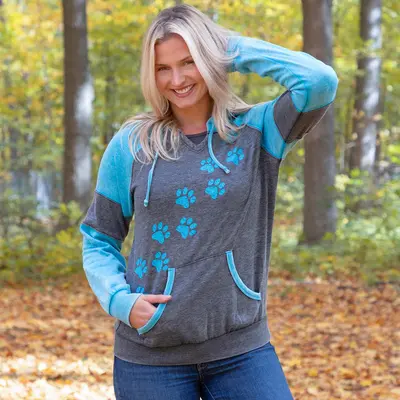 Women's Walking Paws Hooded Burnout Sweatshirt - Purple - XL