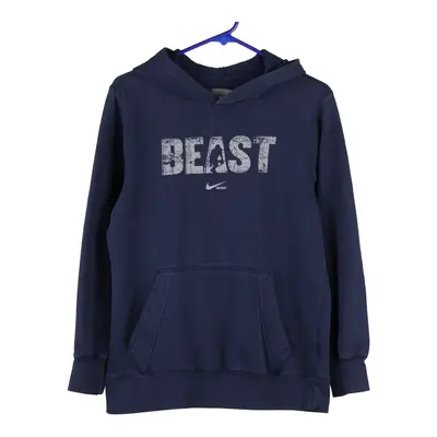 Nike Graphic Hoodie - Large Navy Cotton Blend