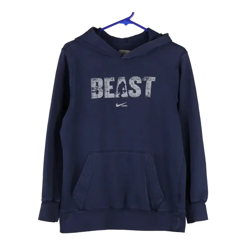 Nike Graphic Hoodie - Large Navy Cotton Blend