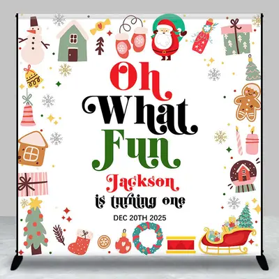Christmas Vibe Custom Name 1st Birthday Backdrop - Aperturee