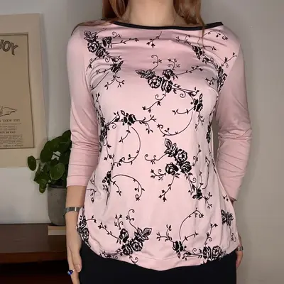 Avenue Of The Stars Embroidered Long Sleeve Top - Large Pink Polyester
