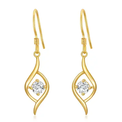 14K Gold Round Moissanite Drop Earrings