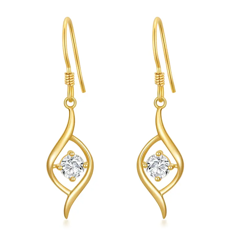14K Gold Round Moissanite Drop Earrings