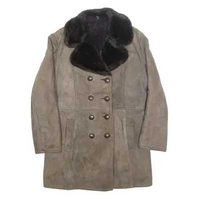 Womens Overcoat Coat Brown Leather Suede S