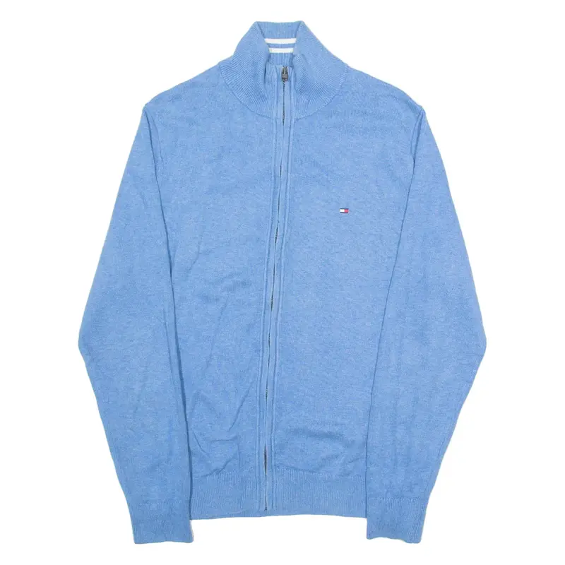 TOMMY HILFIGER Mens Jumper Blue High Neck Tight Knit S