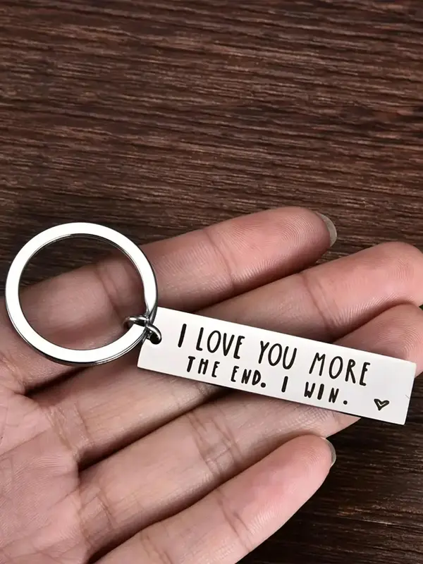 Creative Slogan Pattern Metal Keychain As Valentine's Gift, Slogan Stainless Steel Key Ring for Car Keys with Long Bar Pendan...