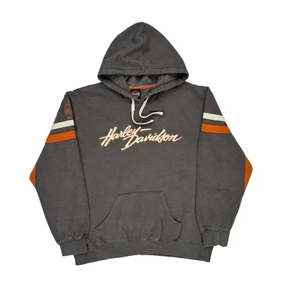Harley Davidson Graphic Hoodie - Large Grey Cotton Blend