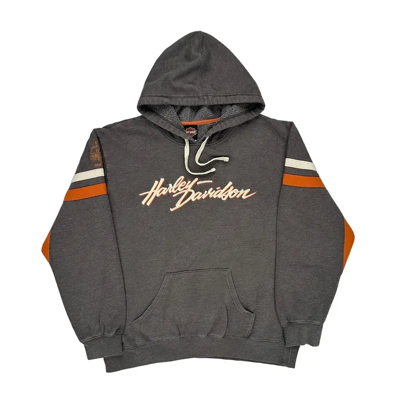 Harley Davidson Graphic Hoodie - Large Grey Cotton Blend