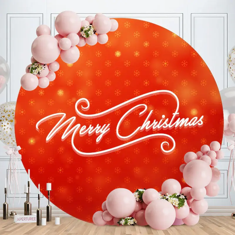 Red And Gold Round Merry Christmas Backdrops - Aperturee
