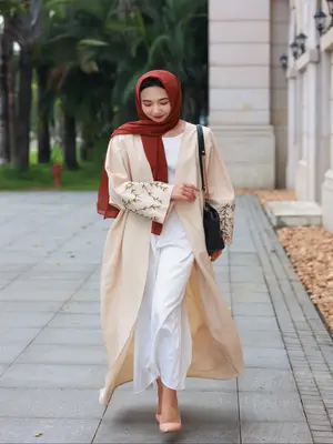 Women's Floral Embroidery Batwing Sleeve Open Front Abaya without Hijab, Modest Long Sleeve Maxi Abaya, Ladies Islamic Clothi...