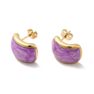 Enamel Curved Rectangle Stud Earrings