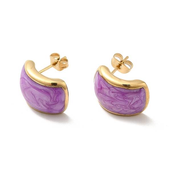 Enamel Curved Rectangle Stud Earrings