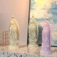 Virgin Mary Scented Candle, 1 Count Lavender Aroma Candle with Bow Decor, Home Decor for Halloween, Easter, Thanksgiving, Roo...