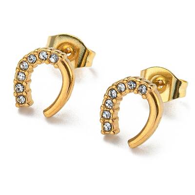 PVD Vacuum Plating 304 Stainless Steel Stud Earrings with Rhinestone for Women