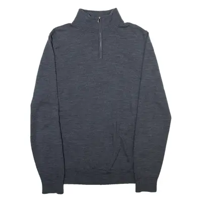 REISS Lightweight Mens Jumper Grey 1/4 Zip Tight Knit L