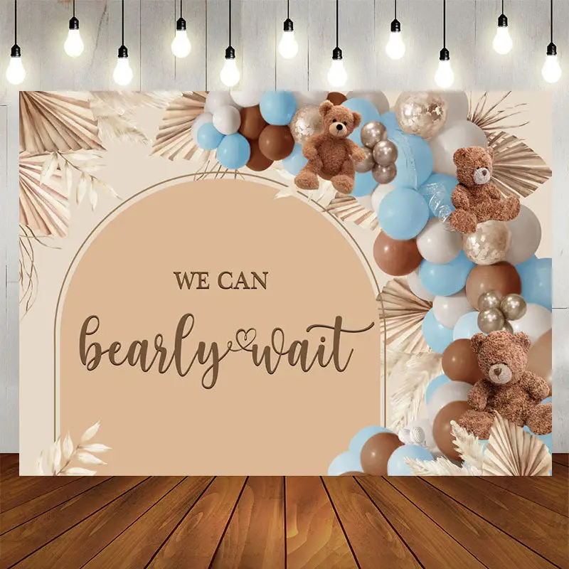 Aperturee Bearly Wait With Balloon Teddy Baby Shower Backdrop