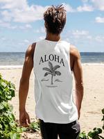 Men's Letter & Palm Tree Print Tank Top, Regular Fit Casual Sleeveless Top for Summer, Men's Clothes for Beach Vacation, Mens...