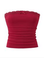 Women's Contrast Lace Bow Decor Crop Tube Top, Sweet Fashion Fit Y2k Sleeveless Top for Daily Outdoor Wear, Ladies Clothes fo...