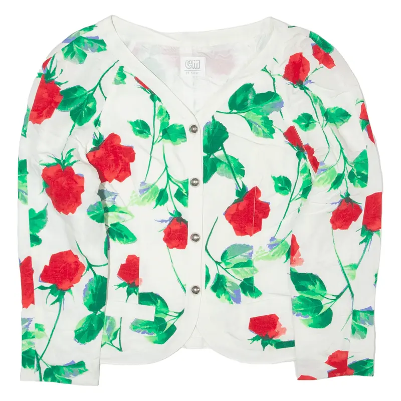 CM Blazer Jacket White Viscose 90s Floral Womens UK 14