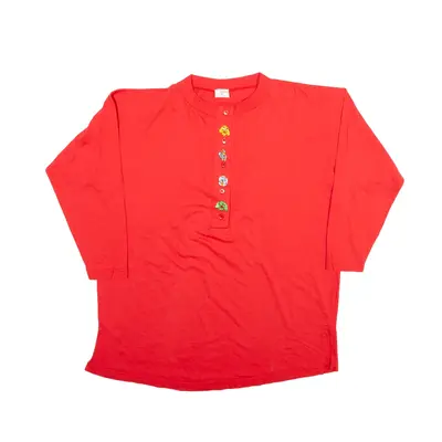 Embroidered T-Shirt Red Long Sleeve Womens L