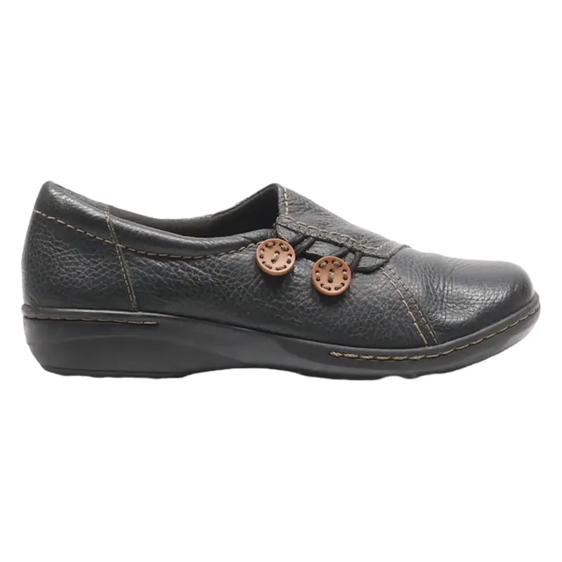 CLARKS Pump Shoes Black Leather Womens UK 5