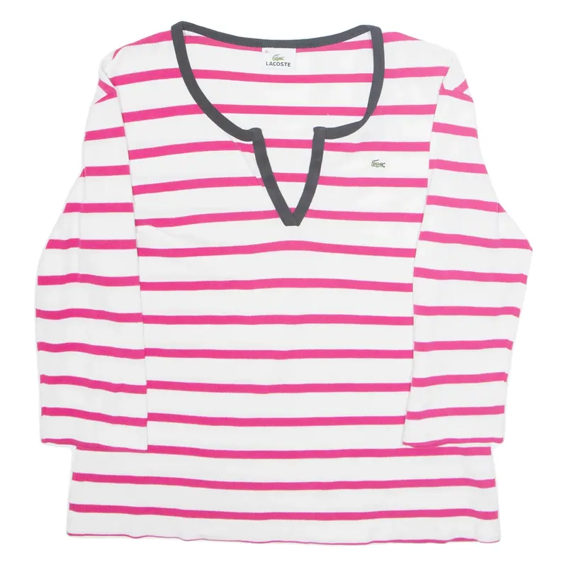 IZOD LACOSTE Striped Womens T-Shirt Pink 3/4 Sleeve V-Neck M