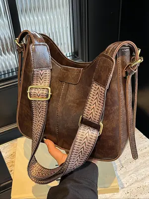 Women's Elegant Minimalist Retro Crossbody Bag, Fashionable Large Capacity Shoulder Bag for Daily Used, Casual Trendy Versati...