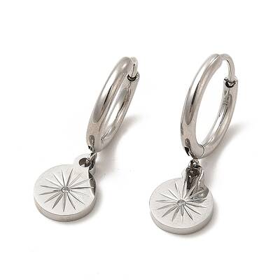 Crystal Rhinestone Flat Round with Star Dangle Stud Earrings