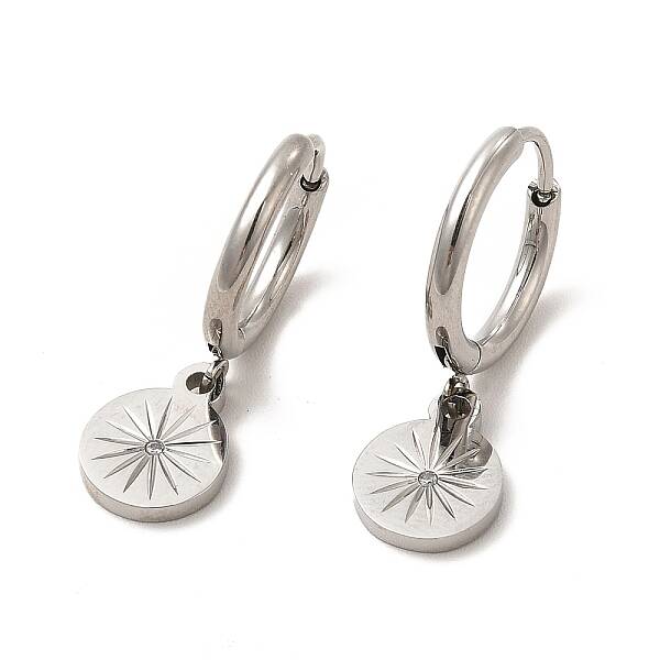 Crystal Rhinestone Flat Round with Star Dangle Stud Earrings