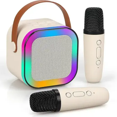 Portable Karaoke Machine with 2 Wireless Microphone, KTV Speaker with RGB Colorful LED Lights, 5 Sound Effect, Rechargeable a...