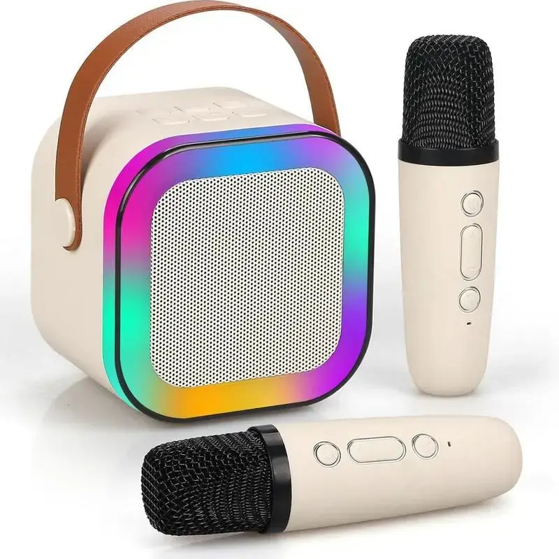 Portable Karaoke Machine with 2 Wireless Microphone, KTV Speaker with RGB Colorful LED Lights, 5 Sound Effect, Rechargeable a...