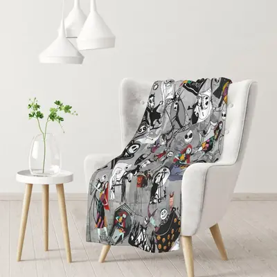 Christmas Halloween Horror Cartoon Movie Flannel Throw Blanket Spooky Merry Xmas Soft Cozy Blankets for Travel Bedroom Living...