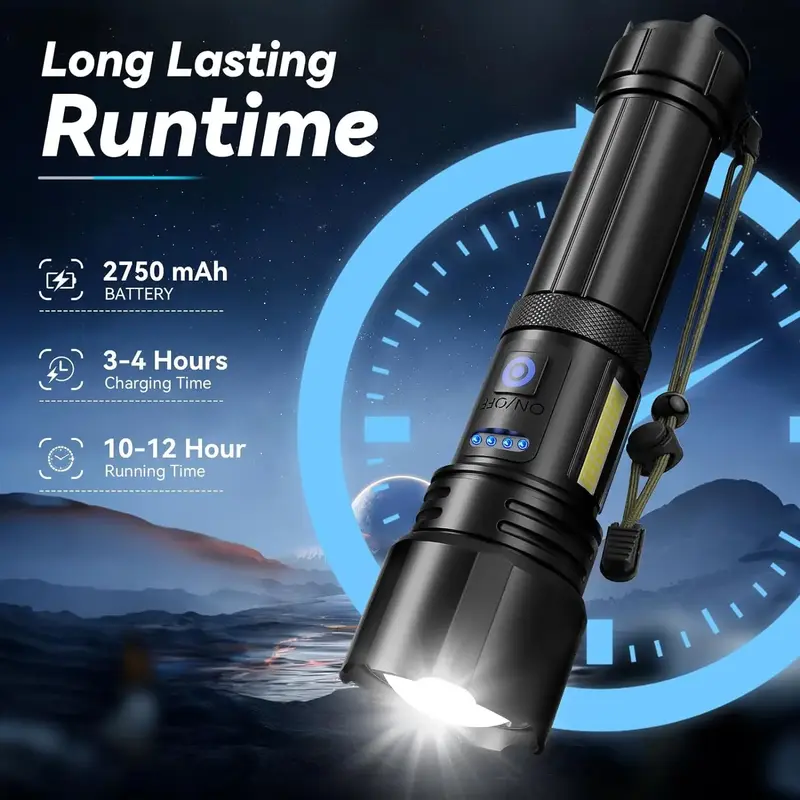 Rechargeable LED Flashlights 7 Light Modes Water-Resistant Powerful Handheld Torch for Camping, Emergencies, and Outdoor Acti...