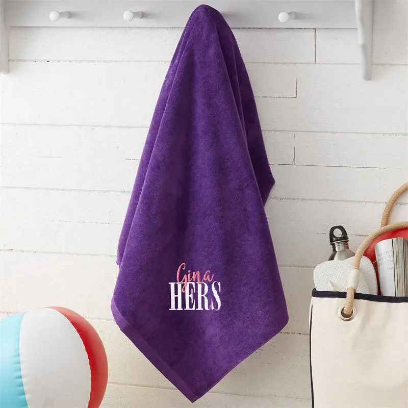 Purple Playful His Hers Custom Embroidered Beach Towel - Aperturee