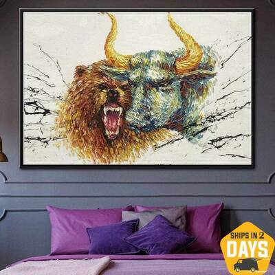 Extra Large Abstract Painting Bear And Bull Wall Art Modern Painting Original Paintings On Canvas Modern Handmade Contemporar...