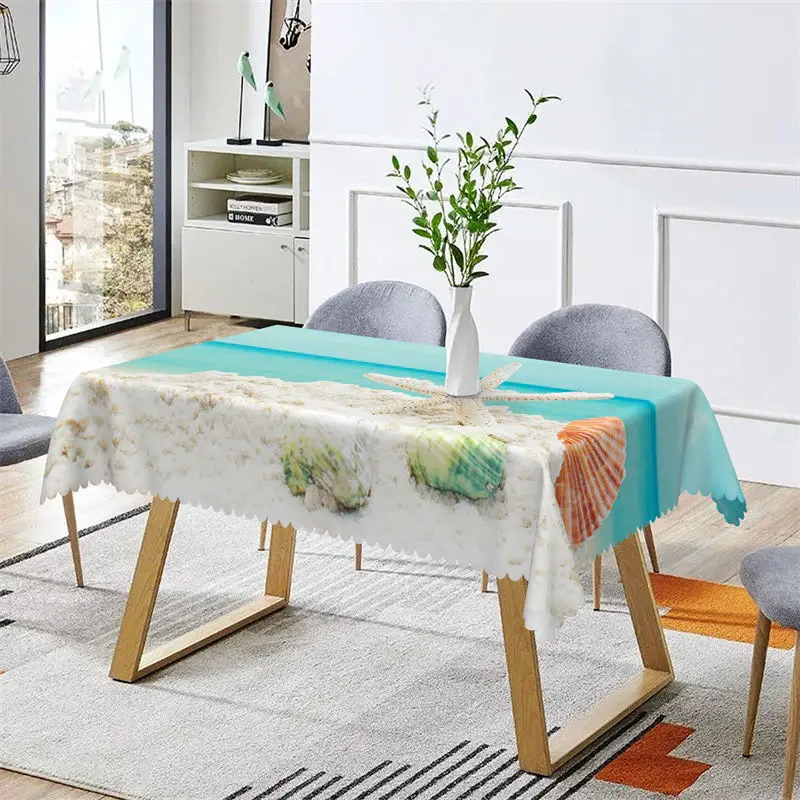 Summer Beach Ocean Pattern Blue Rectangle Tablecloth - Aperturee