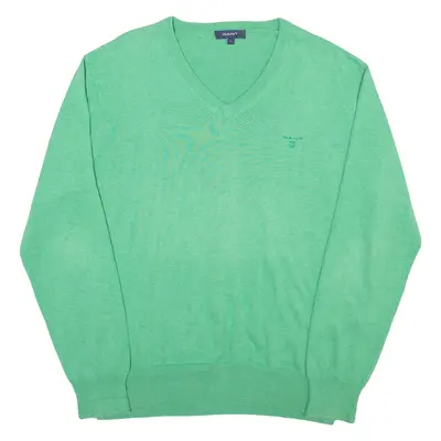 GANT Mens Jumper Green V-Neck Tight Knit L