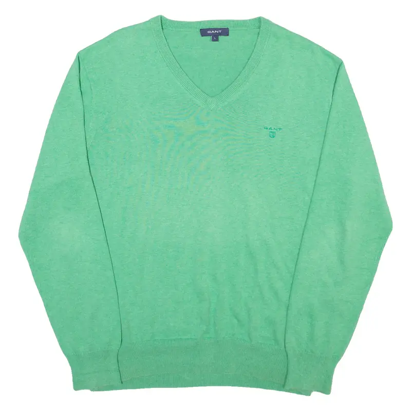 GANT Mens Jumper Green V-Neck Tight Knit L