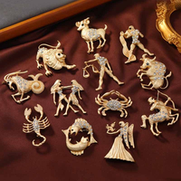 [1PC Zodiac Pin Brooch Cute] 1PC Creative Rhinestone Brooch 12 Zodiac Series Pin Cute Paint Badge Clothing Backpack Accessori...