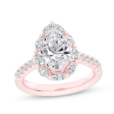 14K Rose Gold 1.25 to 3.75 CT.T.W. Pear Cut Lab Created Diamond Engagement Ring D-VVS1 Clarity 3EX IGI Certified