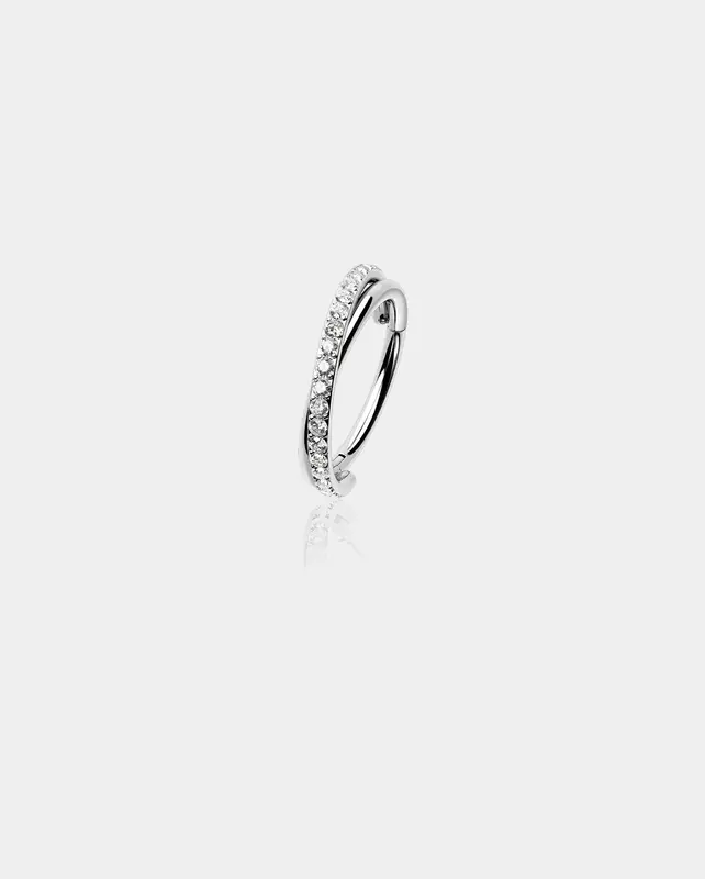 18G Crossed CZ Segment Nose Ring - Silver / 6mm