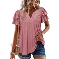 Angerella Womens Tunic Top T Shirts V Neck Short Sleeve Floral Print Trendy Dressy Casual Elegant Pleated Front Blouse