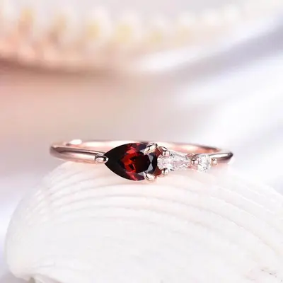 Dainty 4x6mm Pear Cut Garnet Engagement Ring Moissanite Stone Rose Gold