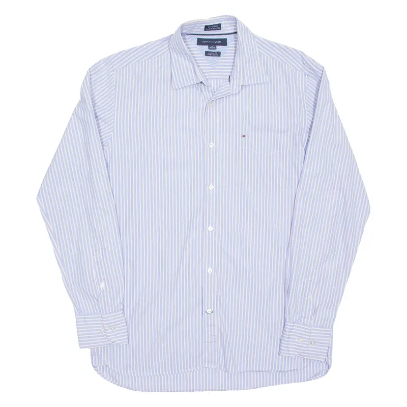 TOMMY HILFIGER Custom Fit Mens Shirt Blue Striped Long Sleeve M