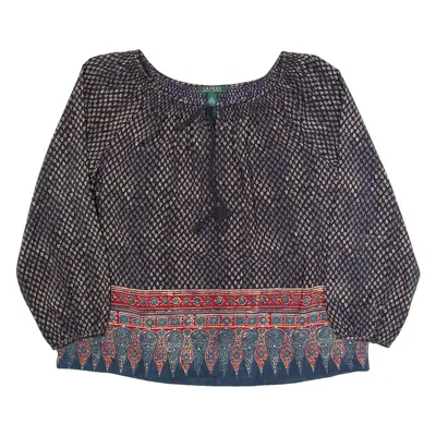 LAUREN RALPH LAUREN Womens Printed Blouse Black Long Sleeve Crazy Pattern XL