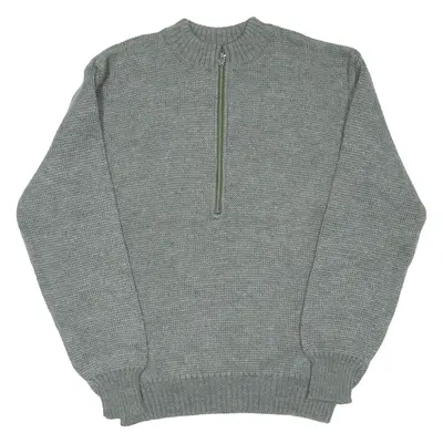 Military Mens Jumper Grey 1/2 Zip Chunky Knit Wool XL