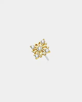 14K Gold Symmetric CZ Flower Threadless Cartilage Stud - 14K Top Only / Top Only