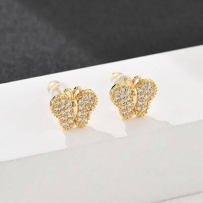 Butterfly Brass Micro Pave Cubic Zirconia Stud Earrings