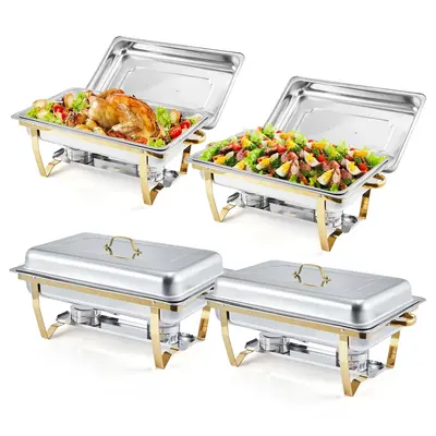 Garvee Large Square Chafing Dish Buffet Set 8QT Capacity Foldable Frame Stainless Steel Gold & Silver Wedding Catering Party ...